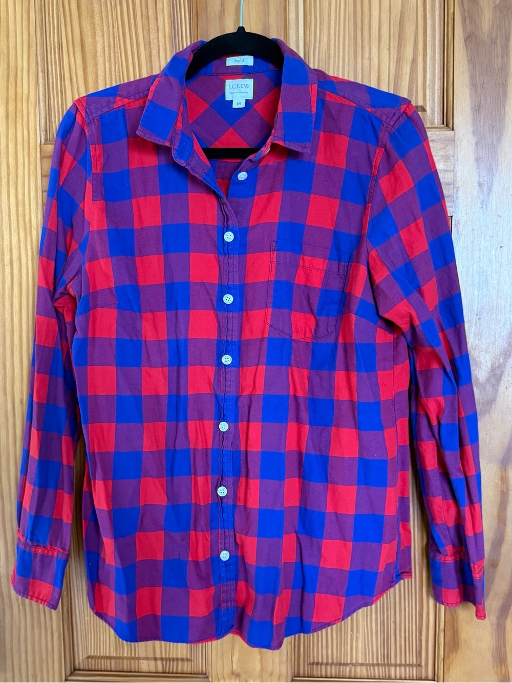 J. Crew Vibrant Red and Blue Buffalo Plaid Button-Down Shirt, Size Medium